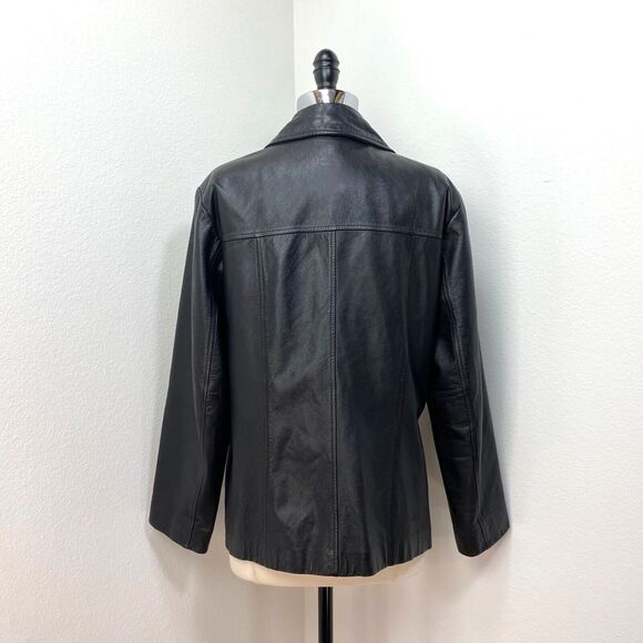 Outdoor Exchange Black Leather Jacket Womans Small Button Front Pockets Goth Hip - Picture 8 of 11